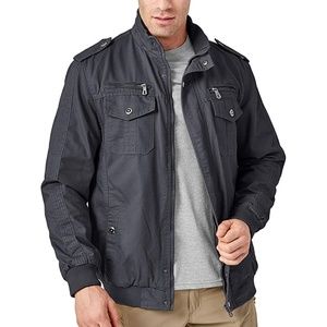 NWT Men's Dark Grey Cotton Military Bomber Jacket - Sz L